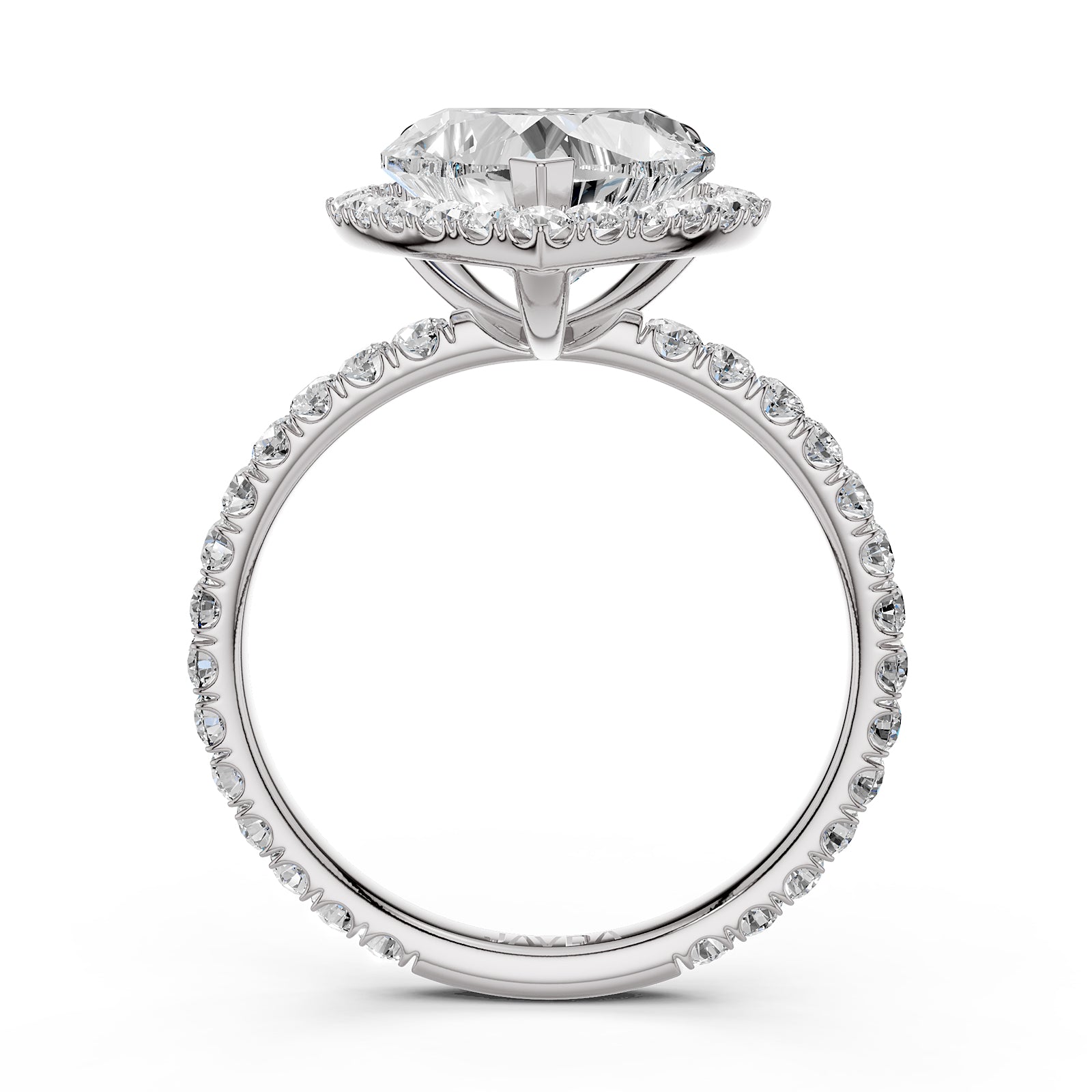 French Pave Set Halo Lab Grown Diamond Engagement Ring 2.59 Ctw.